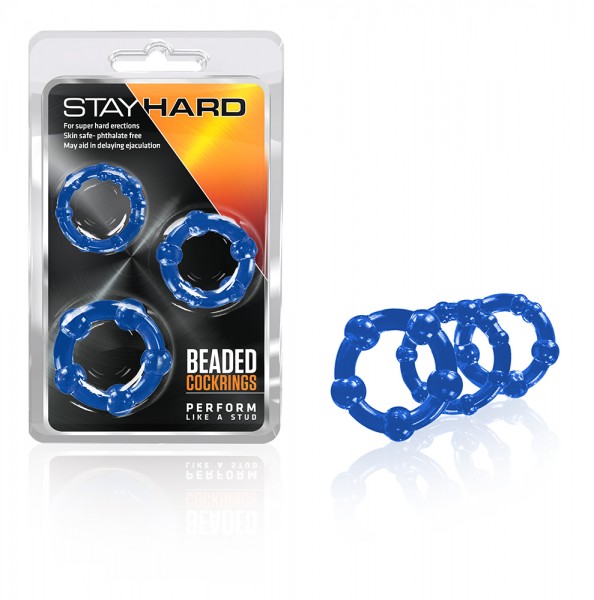 Stay Hard Beaded Cockrings 3pc Set Blue