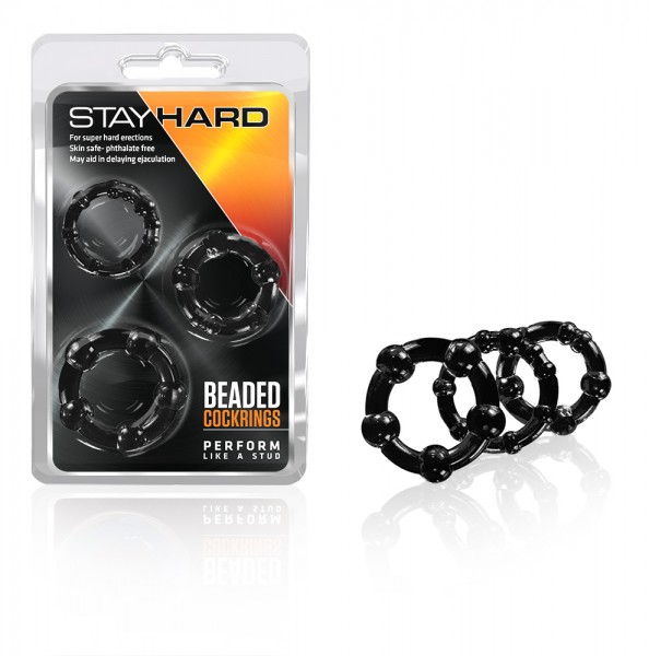 Stay Hard Beaded Cockrings 3pc Black