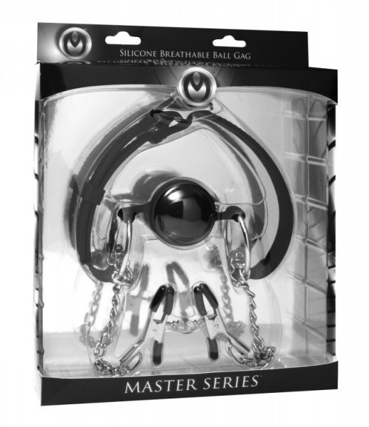 Ms Ball Gag Silicone With Nipple Clamps